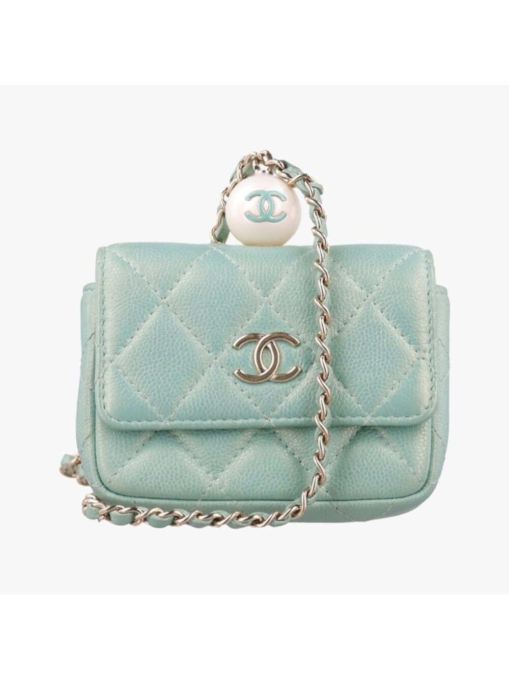Chanel Mini Quilted Pearl Coin Purse Green Lambskin